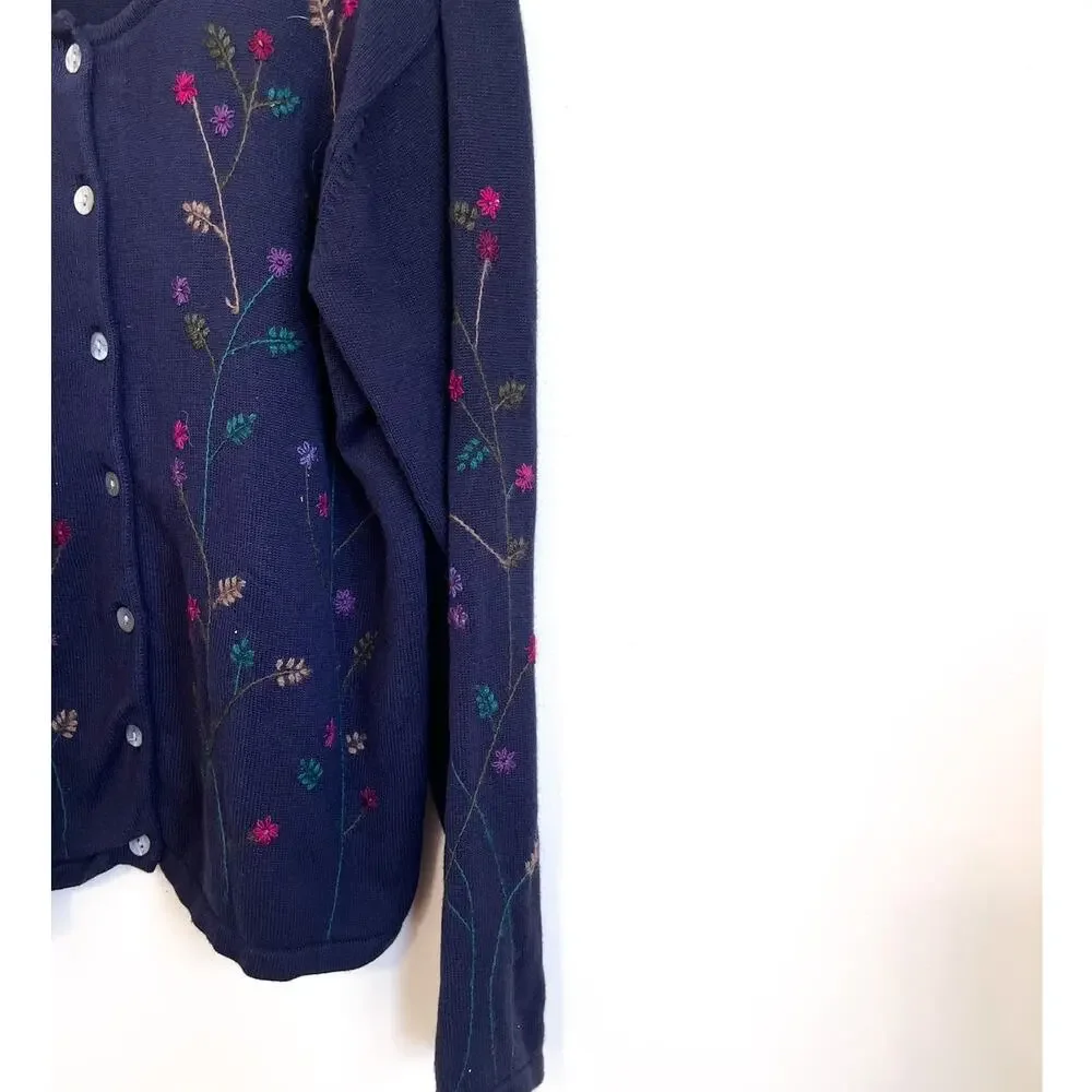 Vintage Talbots Floral Womens Cardigan Sweater‎ Size M Blue Cottagecore Grandma - Picture 4 of 7